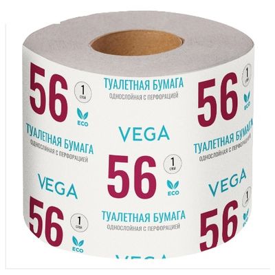 Бумага туалетная Vega, 1-слойная, 56м/рул., на втулке, с перф, серая 1 Бумага туалетная Vega, 1-слойная, 56м/рул., на втулке, с перф, серая 1