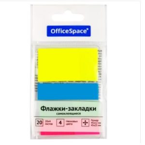 Разделитель клейкий  45х12мм* 3цв.,+ 45*25мм* 1цв OfficeSpace, по 20л., неоновые цвета, европодвес 1