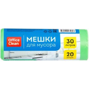Мешки для мусора  30л/20шт OfficeClean биоразлагаемые, ПНД, 50*60см, 10мкм, прочные, зеленые, в рул 1