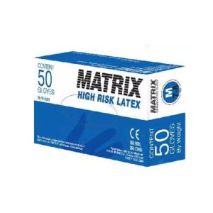 Перчатки латексные нестерильные неопудренные MATRIX High Risk Latex, повыш.прочн, т-синие, 50 пар/уп 1
