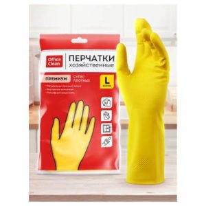 Перчатки резиновые L хозяйственные OfficeClean ПРЕМИУМ, многоразовые, х/б напыление, 1