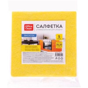 Салфетка 30*30 5шт для уборки OfficeClean, вискоза, желтые 1