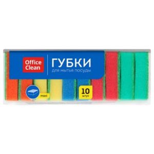 Губка для посуды OfficeClean  80*53*26мм 10шт., поролон с абразивным слоем 1