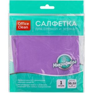 Салфетка 30*30 микрофибра OfficeClean 275762 для стекол и зеркал плотная фиолетовая 1