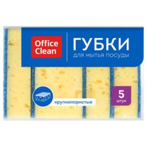 Губка для посуды OfficeClean 100*70*30мм 5шт., поролон крупнопористый с абраз.слоем (281462) 1