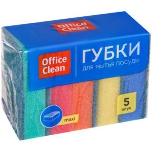 Губка для посуды OfficeClean  9*6,5*2,7см 5шт. Maxi поролон с абразивным слоем 1