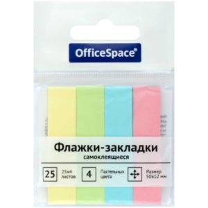 Флажки-закладки OfficeSpace, 50*12мм, 25л*4 пастельных цвета, европодвес 1