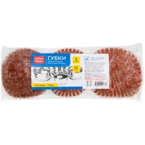 Губка для посуды OfficeClean  9*3см 3шт., металлическая, медная сетчатая (265289) 1
