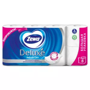 Бумага туалетная Zewa "Deluxe" 3-слойная, 8шт., тиснение, белая 1
