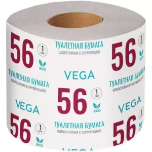 Бумага туалетная Vega, 1-слойная, 40м/рул., на втулке, с перф, серая 1
