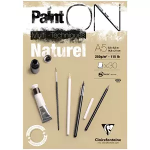 Скетчбук - альбом для смешанных техник 30л., А5, на склейке Clairefontaine "Paint'ON Naturel", крафт 1