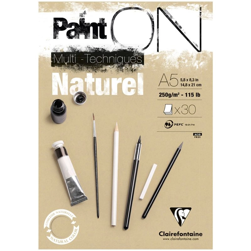 Скетчбук - альбом для смешанных техник 30л., А5, на склейке Clairefontaine "Paint'ON Naturel", крафт 1 Скетчбук - альбом для смешанных техник 30л., А5, на склейке Clairefontaine "Paint'ON Naturel", крафт 1