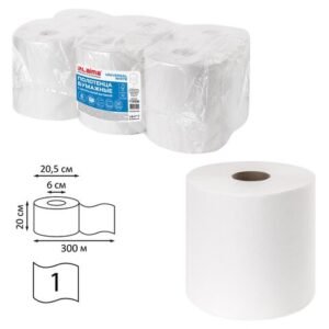 Бумажные полотенца ЛАЙМА UNIVERSAL WHITE с центральной вытяжкой, 300 м, 1 слой, белые, комплект 6 ру 1