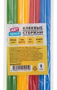Клеевые стержни ArtSpace, диаметр 7мм, длина 200мм, прозрачные, набор 8шт., европодвес 1
